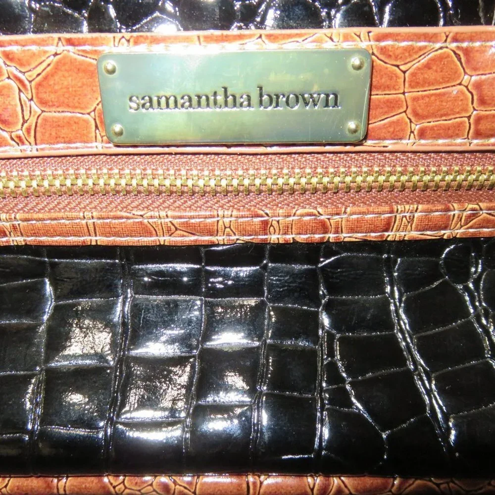 SAMANTHA BROWN Insulated Travel Wine Cocktail Cooler Tote Croc Embossed Leather